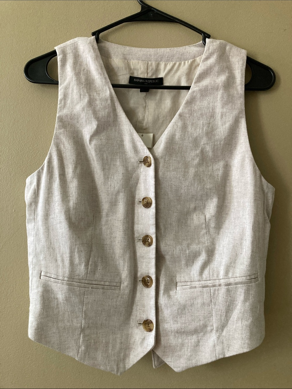 Banana Republic Linen Cotton Blend Beige Vest Fitted and Adjustable Size 4